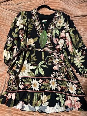 FARM Rio Surreal Flowers Long Sleeve Mini Dress.